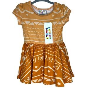 NEW Dot Dot Smile Two Tone Orange Aztec Cap Sleeve Dress 6-12M